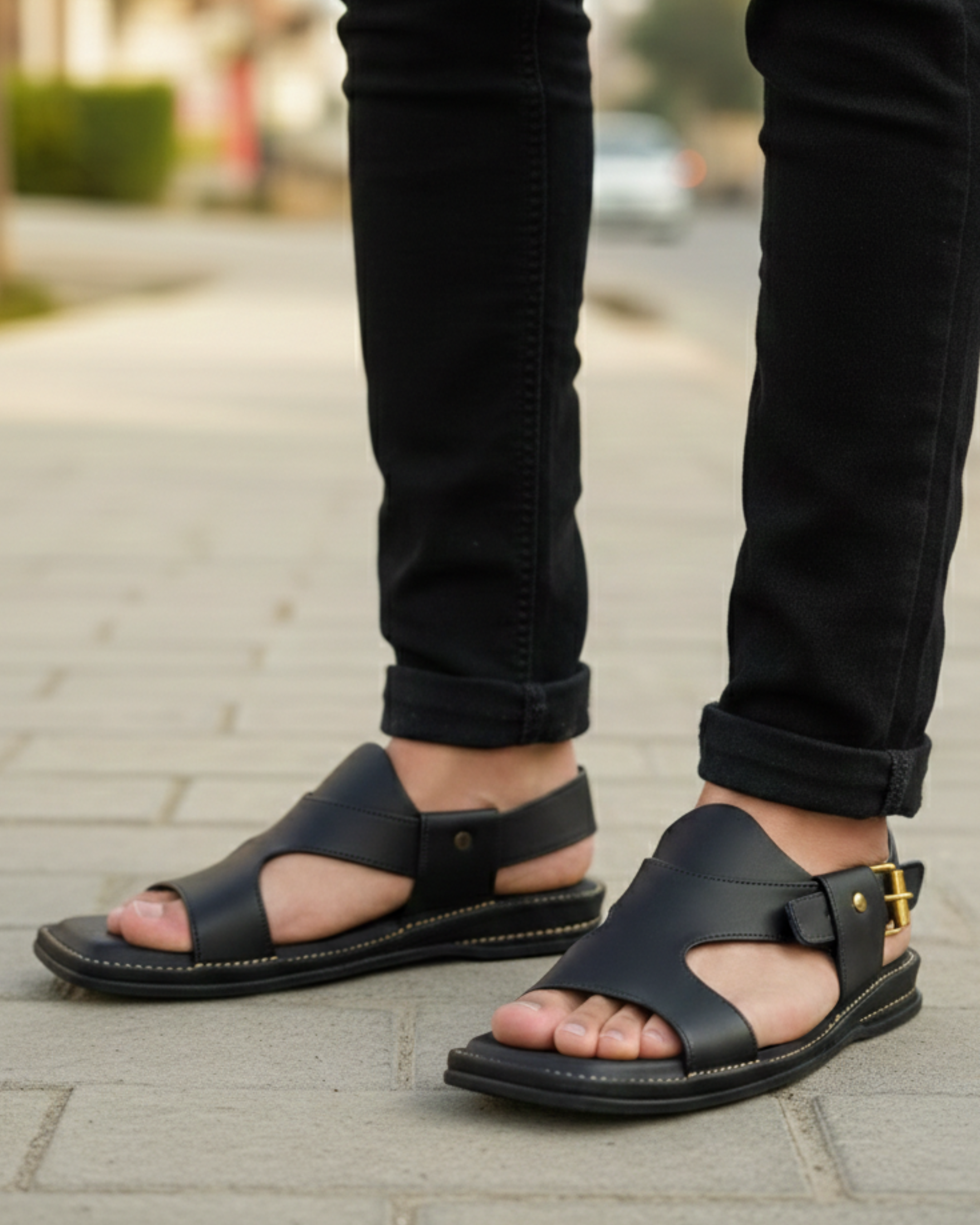 Panjedar (Black) | Premium Handmade Black Leather Sandals | Unisex Comfort Casual Sandals