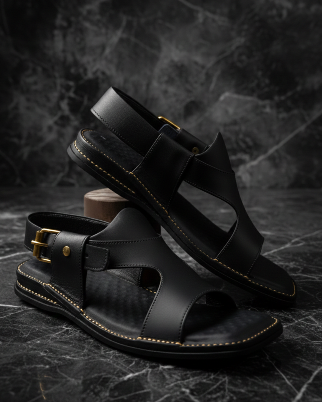 Panjedar (Black) | Premium Handmade Black Leather Sandals | Unisex Comfort Casual Sandals