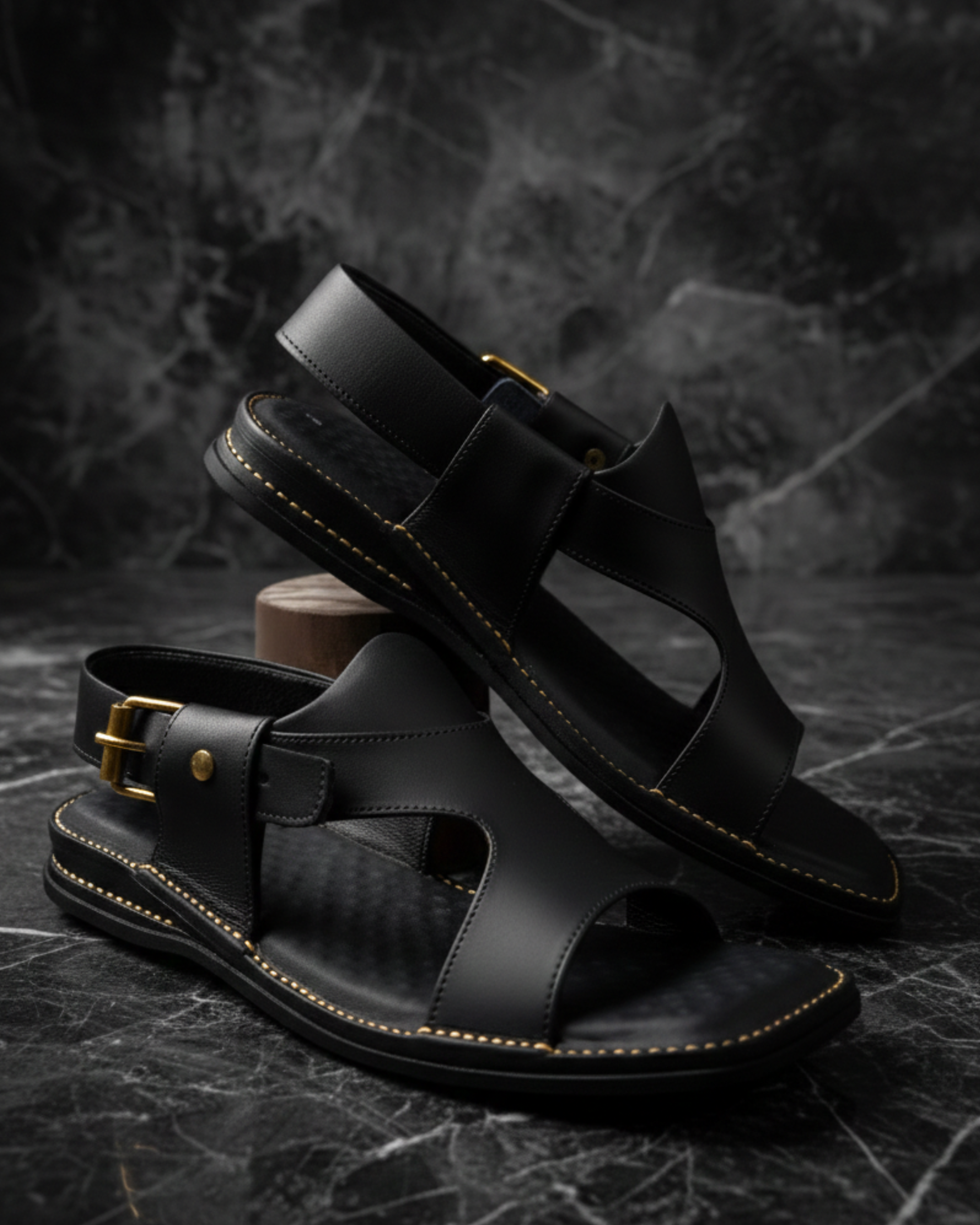 Panjedar (Black) | Premium Handmade Black Leather Sandals | Unisex Comfort Casual Sandals