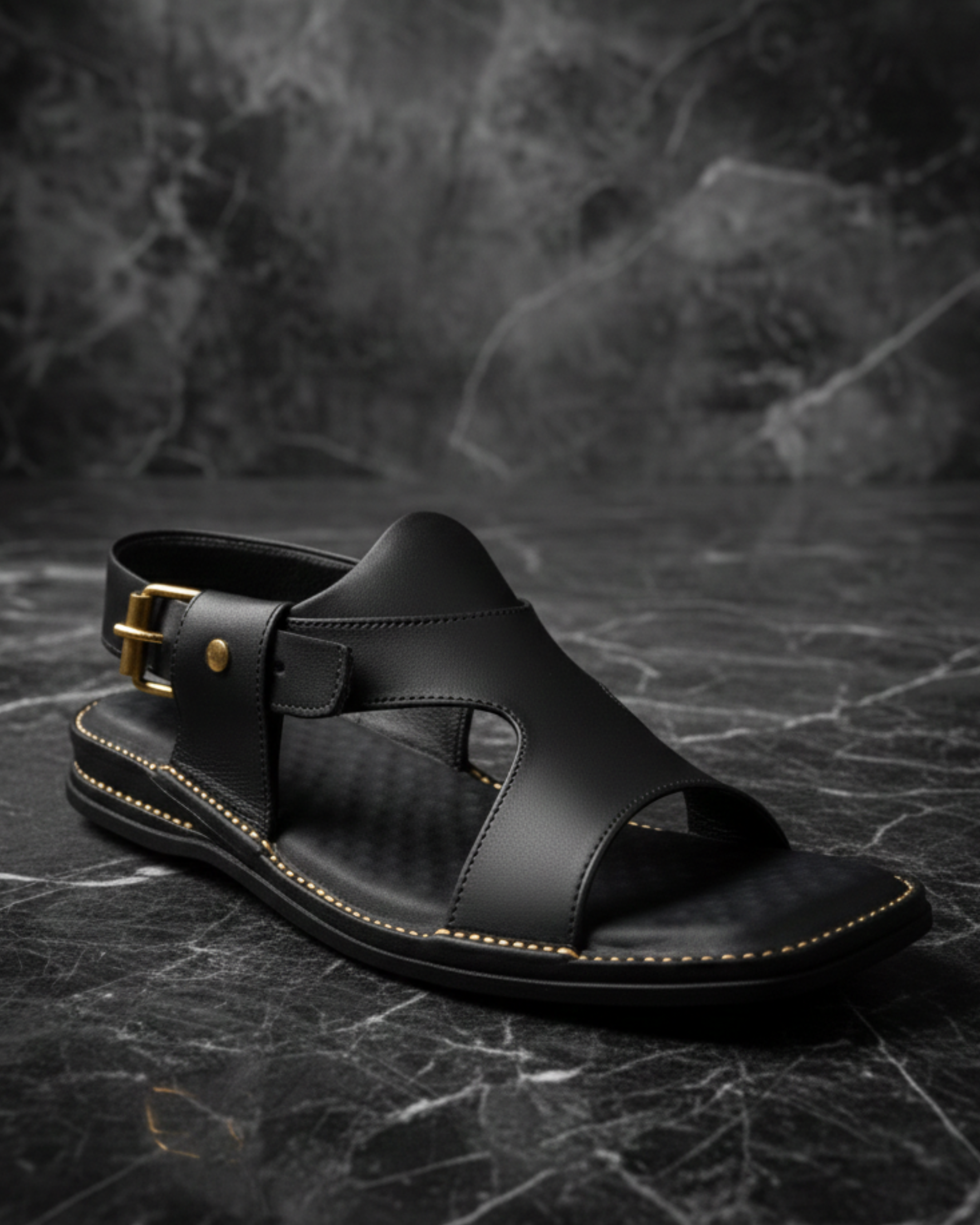 Panjedar (Black) | Premium Handmade Black Leather Sandals | Unisex Comfort Casual Sandals