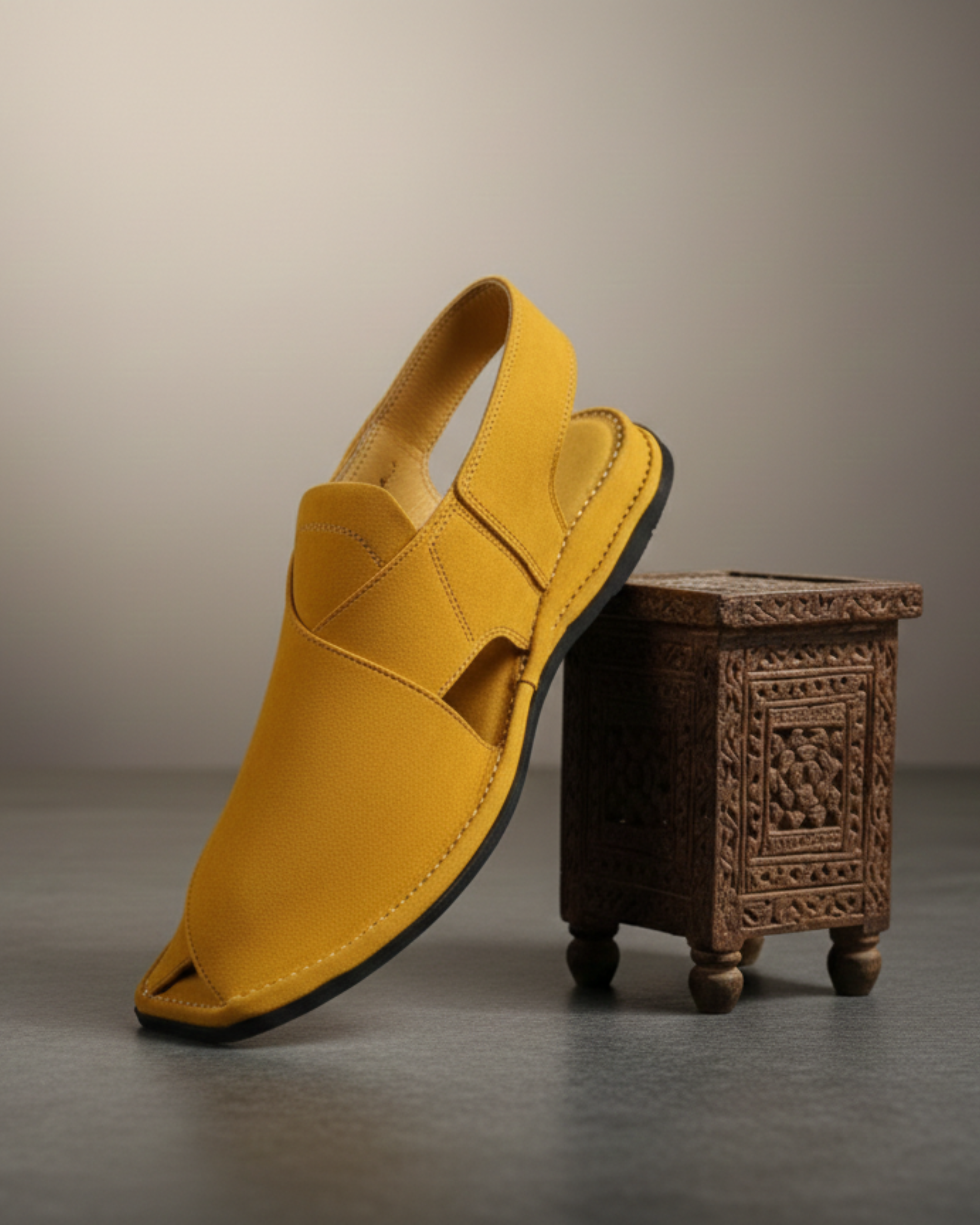 Premium Mustard Peshawari Chappal for Men | Handmade Traditional Leather Sandals | Sale 3499 PKR